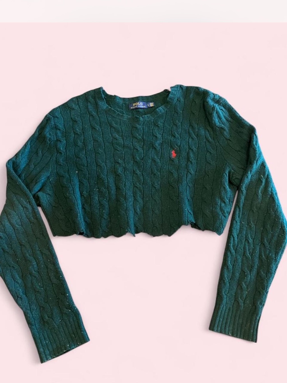 Vintage 90s Polo Ralph Lauren Dark Green Cropped Cable Knit Sweater